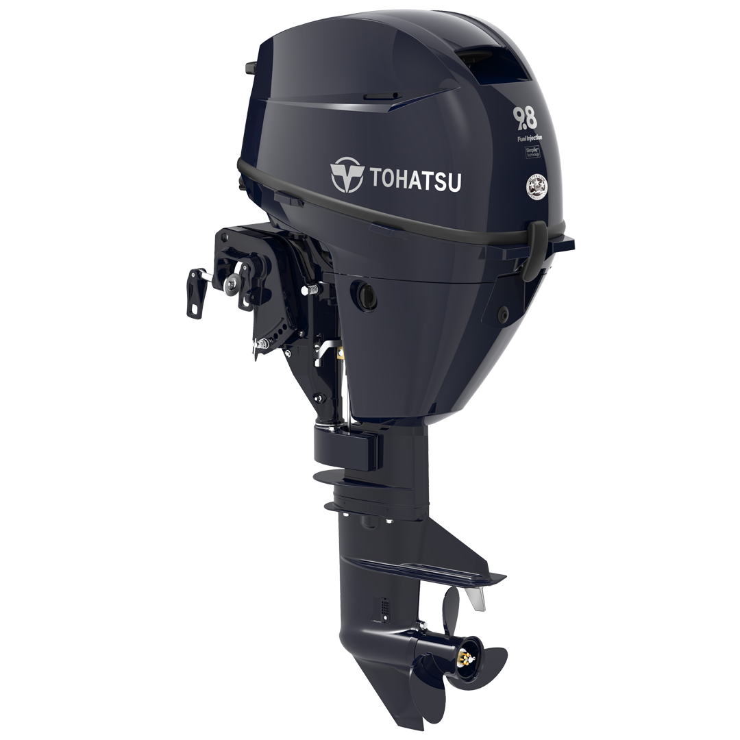 Tohatsu 9.8 HP outboard motor on a white background