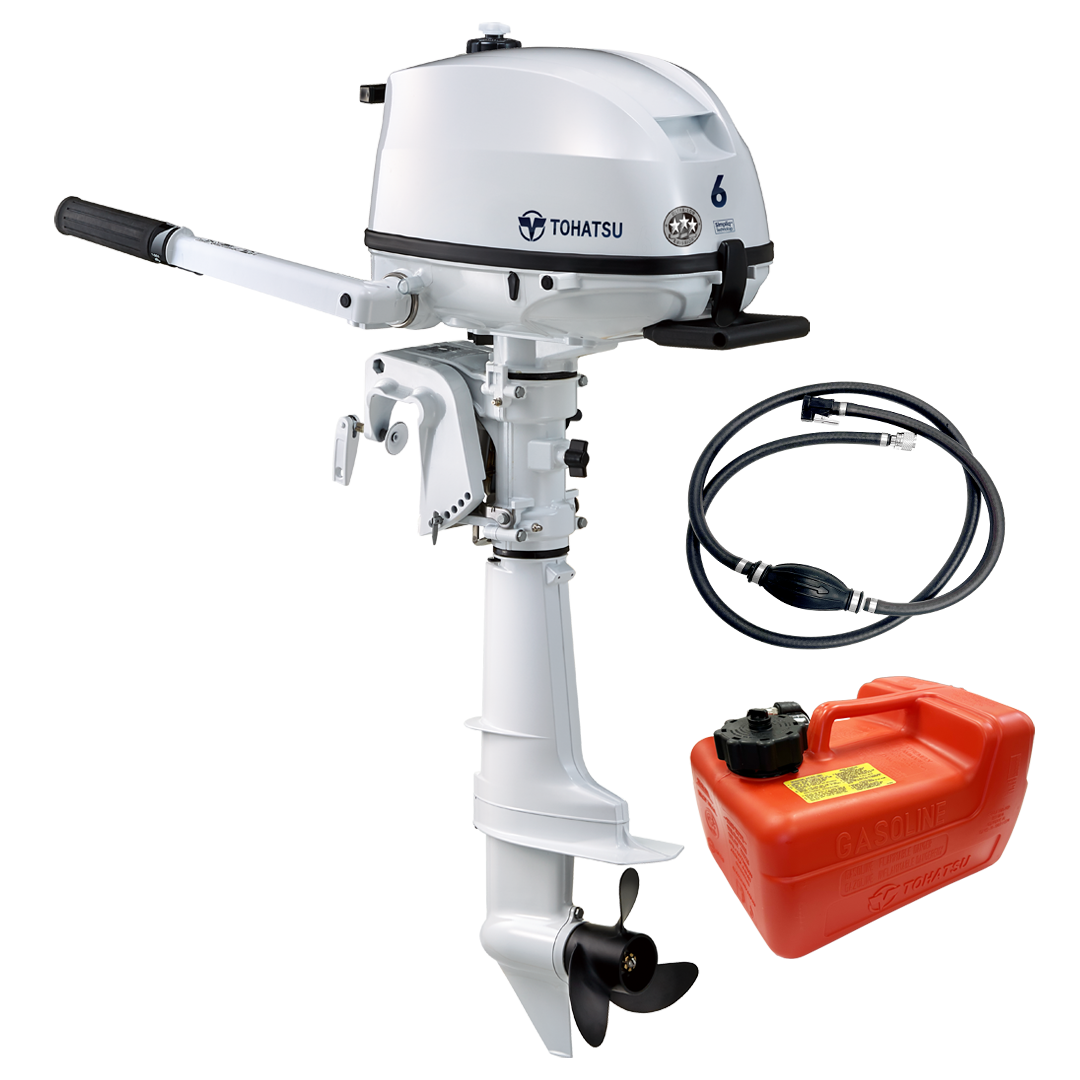 Tohatsu 6 HP MFS6DWDS Outboard Motor with External Fuel Tank & Hose