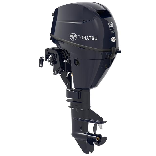 Tohatsu 9.8 HP outboard motor on a white background